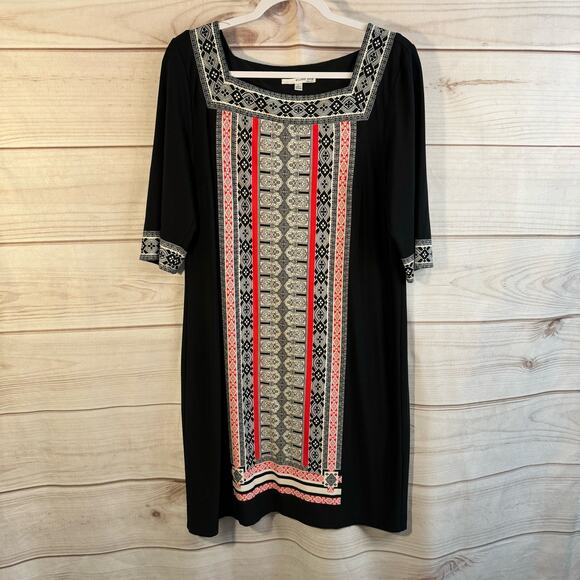 Studio One New York Black Kimono Paisley Print Shift Dress Size Large - Picture 1 of 7